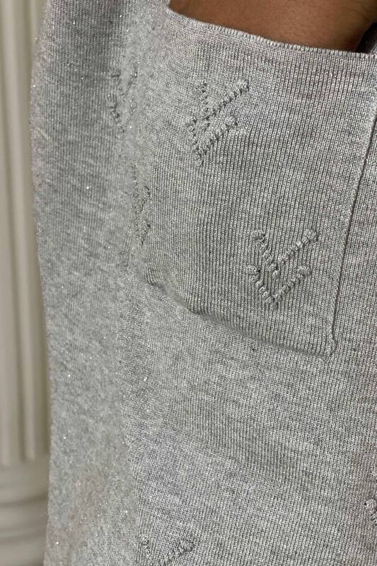 Wholesale Women's Knitwear Cardigan Glitter Patterned Pocket - 15435 | KAZEE