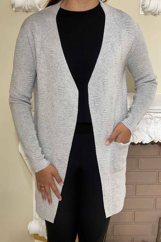 Wholesale Women's Knitwear Cardigan With Two Pockets - 15439 | KAZEE