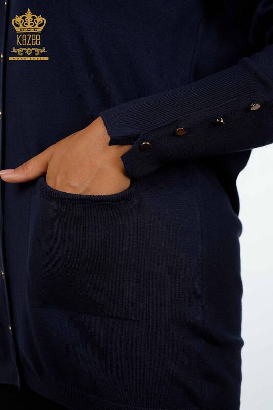 Wholesale Women's Knitwear Cardigan V Neck Pocket Cuff Button Detailed - 15945 | KAZEE