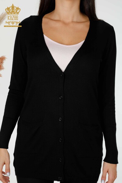 Wholesale Women's Knitwear Cardigan Buttoned Black - 15803 | KAZEE - Thumbnail
