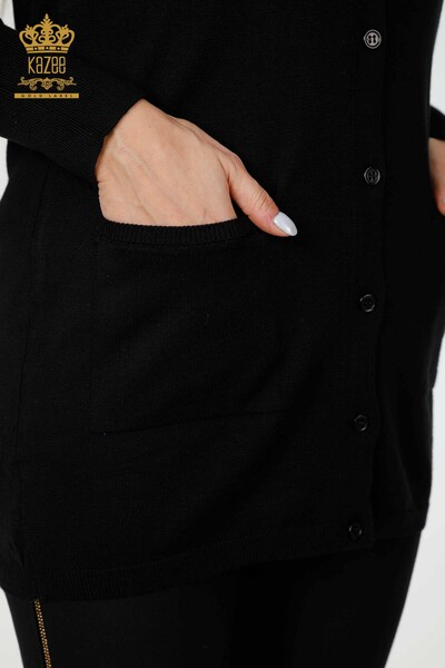 Wholesale Women's Knitwear Cardigan Buttoned Black - 15803 | KAZEE - Thumbnail