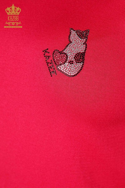 Wholesale Women's Knitwear Cat Patterned Sleeveless Fuchsia - 16902 | KAZEE - Thumbnail