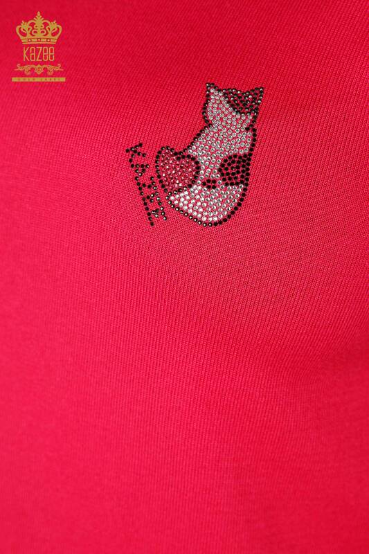 Wholesale Women's Knitwear Cat Patterned Sleeveless Fuchsia - 16902 | KAZEE
