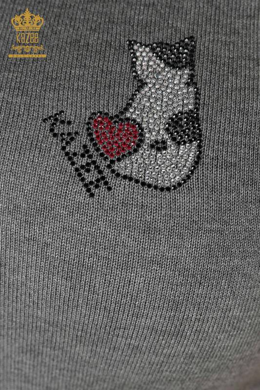 Wholesale Women's Knitwear Cat Patterned Sleeveless Gray - 16902 | KAZEE