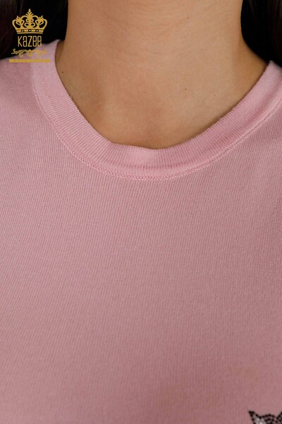 Wholesale Women's Knitwear Cat Patterned Sleeveless Pink - 16902 | KAZEE - Thumbnail