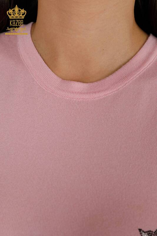 Wholesale Women's Knitwear Cat Patterned Sleeveless Pink - 16902 | KAZEE