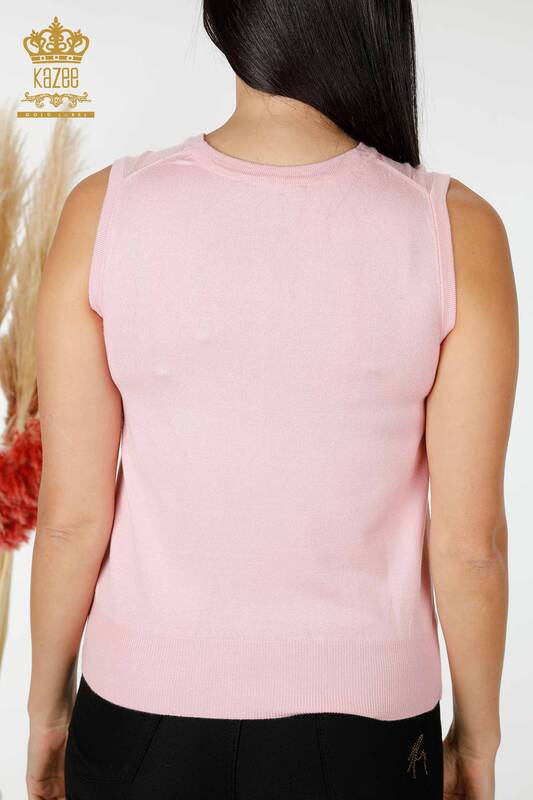 Wholesale Women's Knitwear Cat Patterned Sleeveless Pink - 16902 | KAZEE