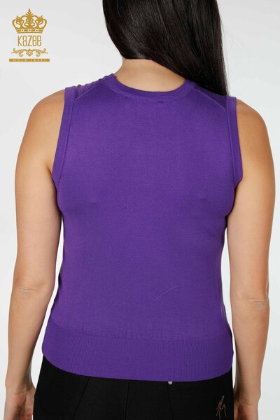 Wholesale Women's Knitwear Cat Patterned Sleeveless Purple - 16902 | KAZEE - Thumbnail