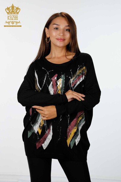 Wholesale Women's Knitwear Colored Feather Patterned Crew Neck - 16592 | KAZEE - Thumbnail