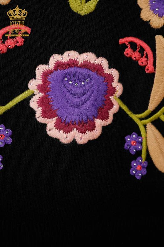 Wholesale Women's Knitwear Colored Floral Patterned American Model Stone - 16755 | KAZEE