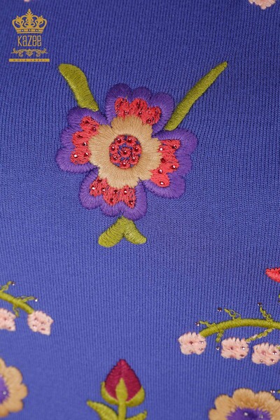 Wholesale Women's Knitwear Colored Floral Patterned American Model Stone - 16755 | KAZEE - Thumbnail