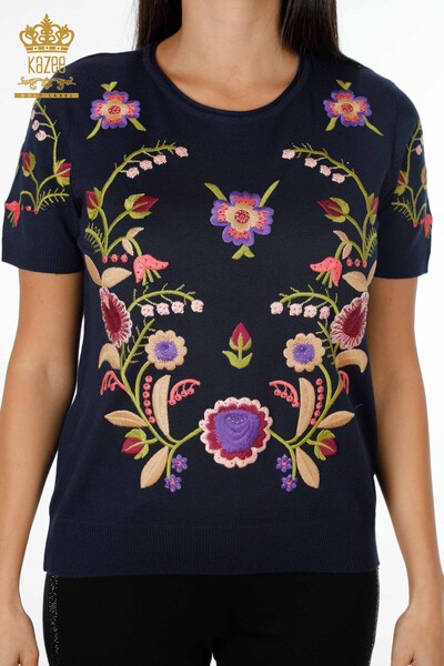Wholesale Women's Knitwear Colored Floral Patterned American Model Stone - 16755 | KAZEE - Thumbnail