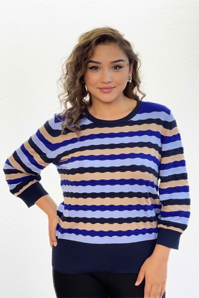 Wholesale Women's Knitwear Crew Neck Striped Striped - 16278 | KAZEE - Thumbnail