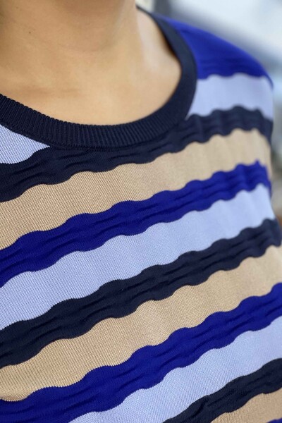 Wholesale Women's Knitwear Crew Neck Striped Striped - 16278 | KAZEE - Thumbnail