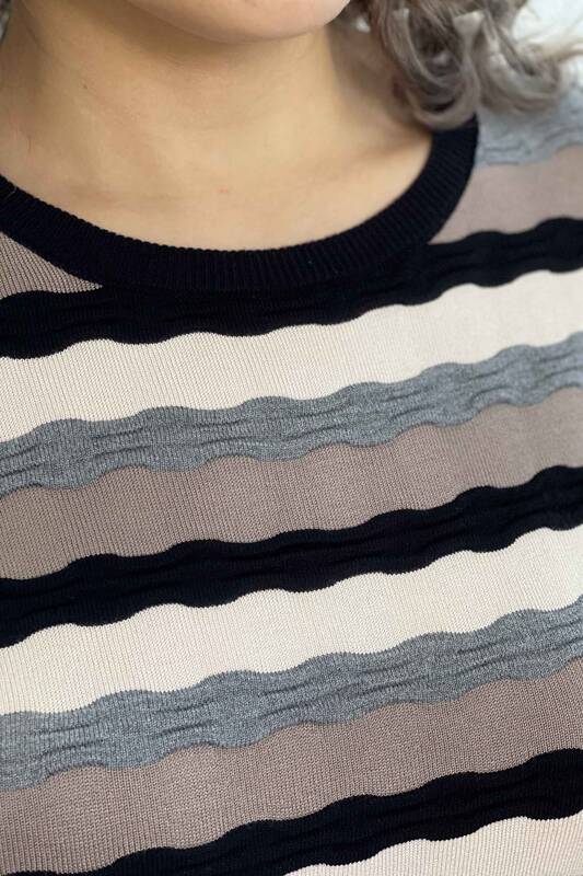 Wholesale Women's Knitwear Crew Neck Striped Striped - 16278 | KAZEE