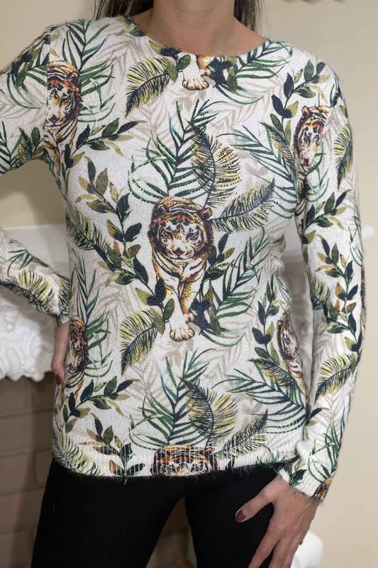 Wholesale Women's Knitwear Digital Print Angora Leopard Pattern - 18746 | KAZEE