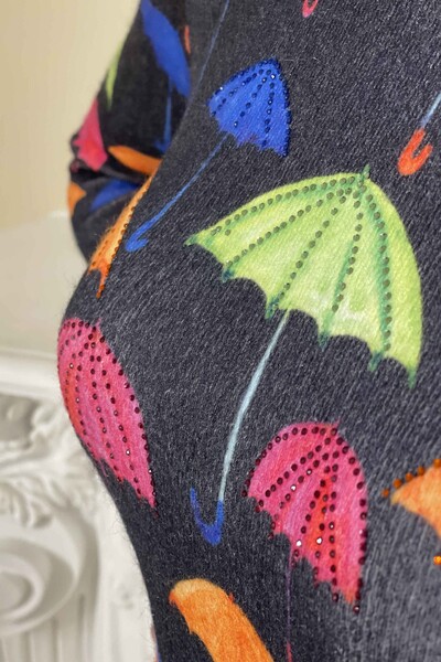 Wholesale Women's Knitwear Digital Print Angora Stone Embroidered - 18710 | KAZEE - Thumbnail