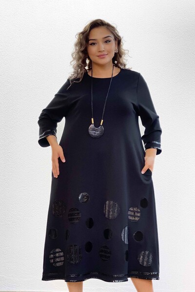 Wholesale Women's Knitwear Dress With Pockets Patterned Viscose - 7583 | KAZEE - Thumbnail