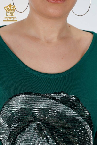 Wholesale Women's Knitwear Face Printed Stone Embroidery - 16441 | KAZEE - Thumbnail