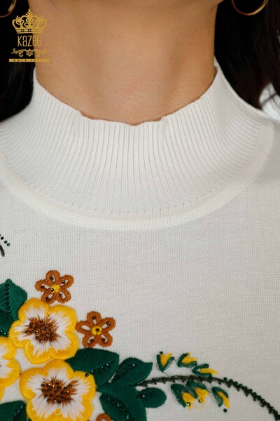 Wholesale Women's Knitwear Floral Patterned Ecru - 16811 | KAZEE - Thumbnail