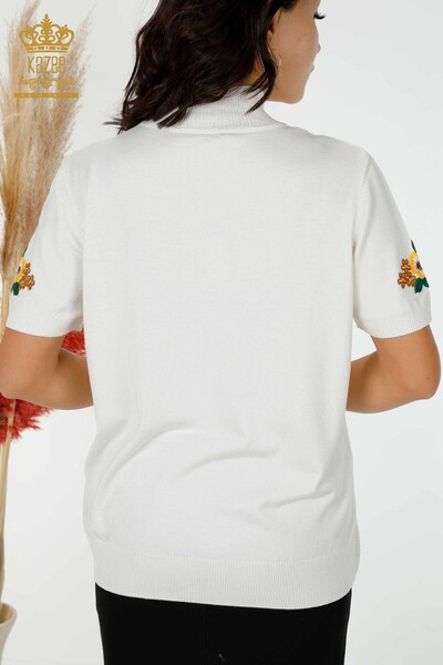 Wholesale Women's Knitwear Floral Patterned Ecru - 16811 | KAZEE - Thumbnail