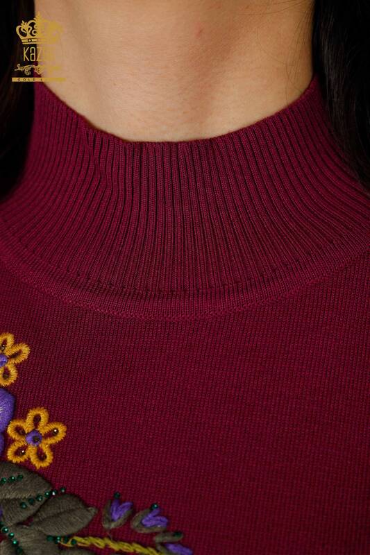 Wholesale Women's Knitwear Floral Patterned Purple - 16811 | KAZEE