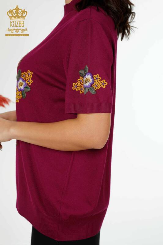 Wholesale Women's Knitwear Floral Patterned Purple - 16811 | KAZEE