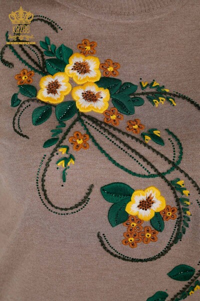 Wholesale Women's Knitwear Floral Patterned Mink - 16811 | KAZEE - Thumbnail