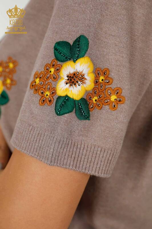 Wholesale Women's Knitwear Floral Patterned Mink - 16811 | KAZEE