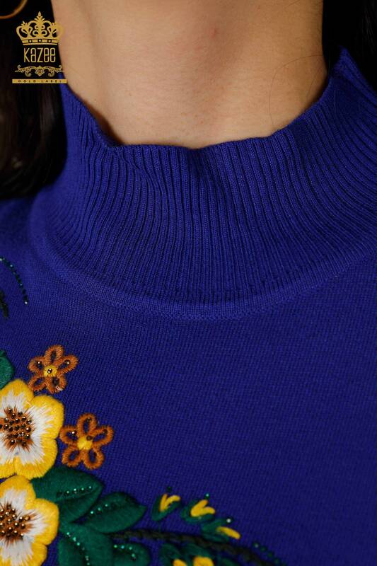 Wholesale Women's Knitwear Flower Patterned Saks - 16811 | KAZEE