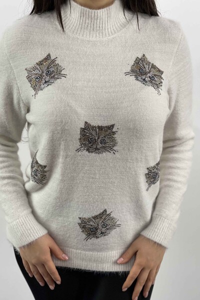 Wholesale Women's Knitwear Standing Collar Angora Animal Figured - 18911 | KAZEE - Thumbnail