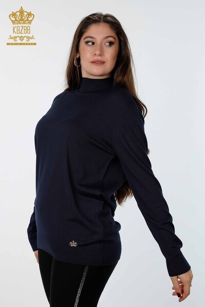 Wholesale Women's Knitwear Standing Collar Long Sleeve Basic Viscose - 15670 | KAZEE - 6