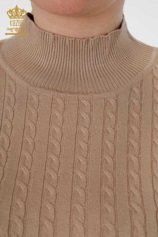 Wholesale Women's Knitwear Standing Collar Long Sleeve Viscose Basic - 15226 | KAZEE