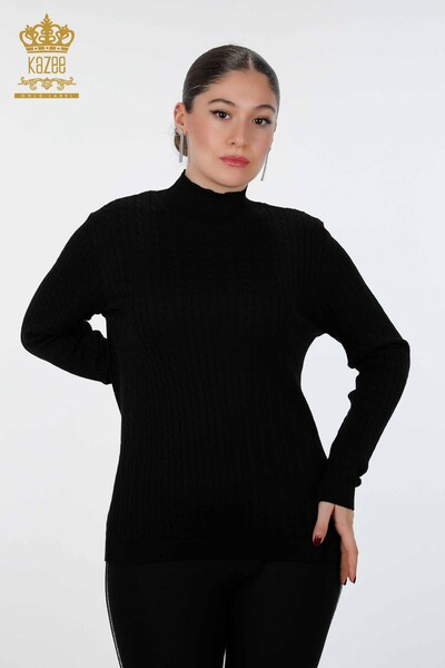 Wholesale Women's Knitwear Standing Collar Long Sleeve Viscose Basic - 15226 | KAZEE - Thumbnail