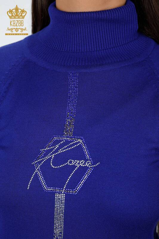Wholesale Women's Knitwear Kazee Logo Stone Detailed Sleeve Embroidered - 16633 | KAZEE