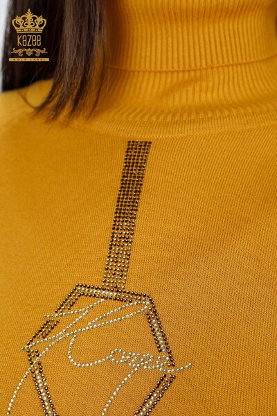 Wholesale Women's Knitwear Kazee Logo Stone Detailed Sleeve Embroidered - 16633 | KAZEE - Thumbnail