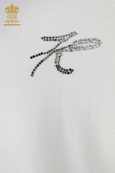 Wholesale Women's Knitwear Kazee Lettering Detailed Sleeve Stone Embroidered - 16603 | KAZEE - Thumbnail