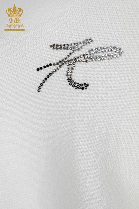Wholesale Women's Knitwear Kazee Lettering Detailed Sleeve Stone Embroidered - 16603 | KAZEE