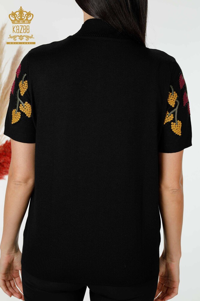 Wholesale Women's Knitwear Leaf Patterned Black - 16753 | KAZEE - 9