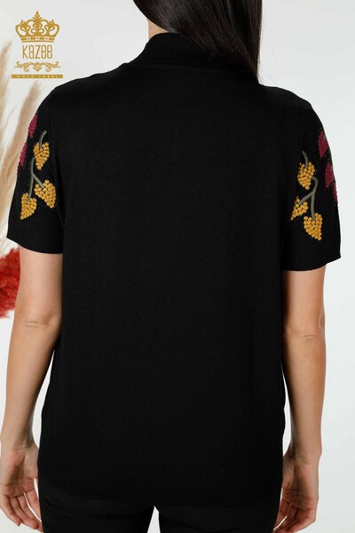 Wholesale Women's Knitwear Leaf Patterned Black - 16753 | KAZEE - 9