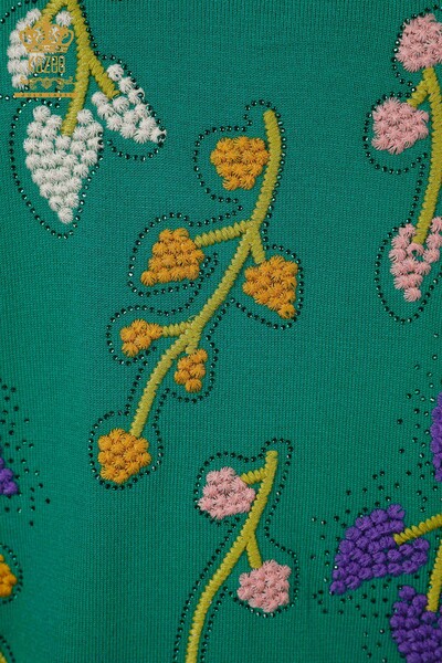 Wholesale Women's Knitwear Leaf Patterned Green - 16753 | KAZEE - 5