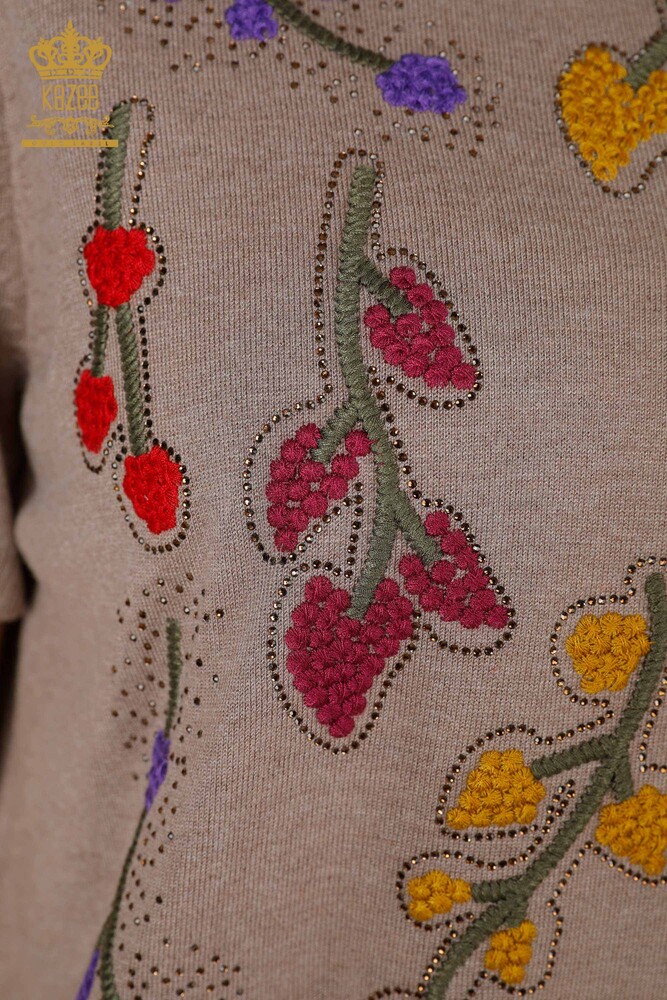 Wholesale Women's Knitwear Leaf Patterned Mink - 16753 | KAZEE - 4