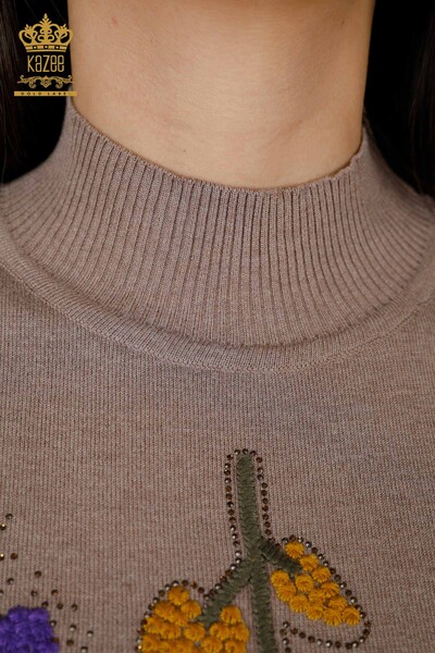 Wholesale Women's Knitwear Leaf Patterned Mink - 16753 | KAZEE - 5