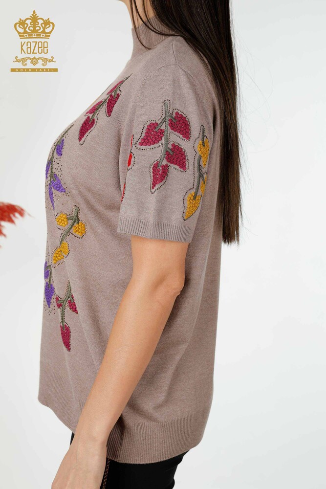 Wholesale Women's Knitwear Leaf Patterned Mink - 16753 | KAZEE - 6