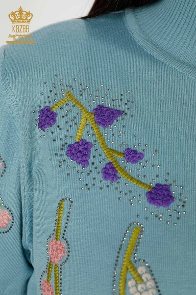 Wholesale Women's Knitwear Leaf Patterned Mint - 16753 | KAZEE - 3