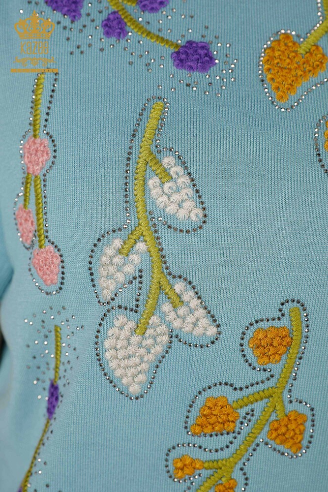 Wholesale Women's Knitwear Leaf Patterned Mint - 16753 | KAZEE - 4