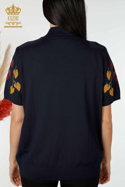 Wholesale Women's Knitwear Leaf Patterned Navy - 16753 | KAZEE - 8