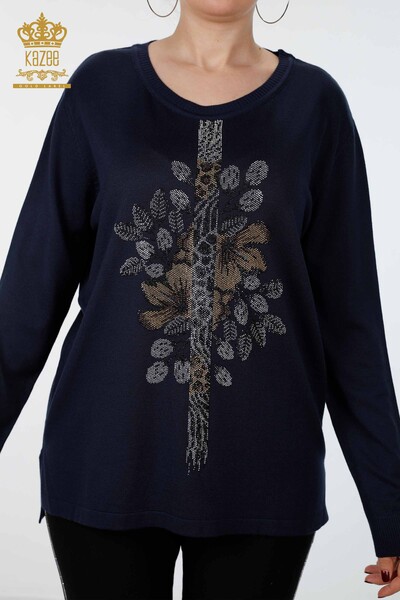 Wholesale Women's Knitwear With Leopard And Flower Embroidered Stones - 16456 | KAZEE - Thumbnail
