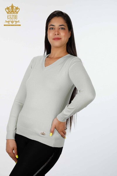 Wholesale Women's Knitwear Long Sleeve V Neck Viscose Basic - 11071 | KAZEE - Thumbnail