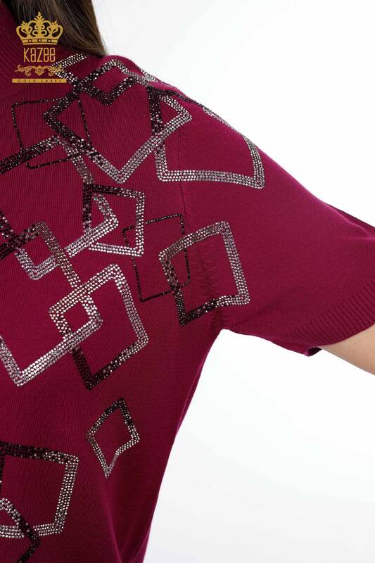Wholesale Women's Knitwear Patterned American Model Stone Embroidered - 16695 | KAZEE